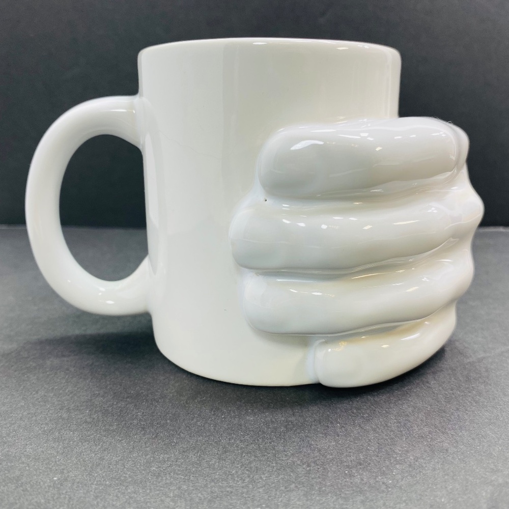 Thumbs Up Hand Holding 3D Coffee Mug Cup Ceramic 3 1/8" Diameter 3.75 Tall